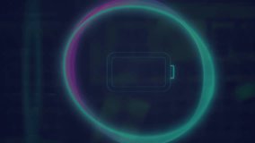 Animation of neon circle with battery over servers. Animation of binary code and integrated circuit in black digital space. - Powered by Shutterstock - Get 15% off with code: PIKWIZARD15