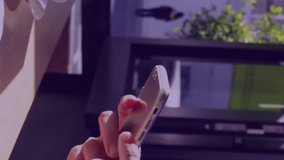 Animation of travel icons with globe and caucasian woman using smartphone. Global travel, technology, digital interface and data processing concept digitally generated video. - Powered by Shutterstock - Get 15% off with code: PIKWIZARD15