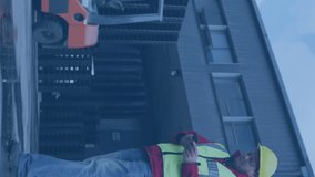 Animation of data processing with scope scanning over caucasian worker in warehouse. Global connections, computing and digital interface concept digitally generated video. - Powered by Shutterstock - Get 15% off with code: PIKWIZARD15