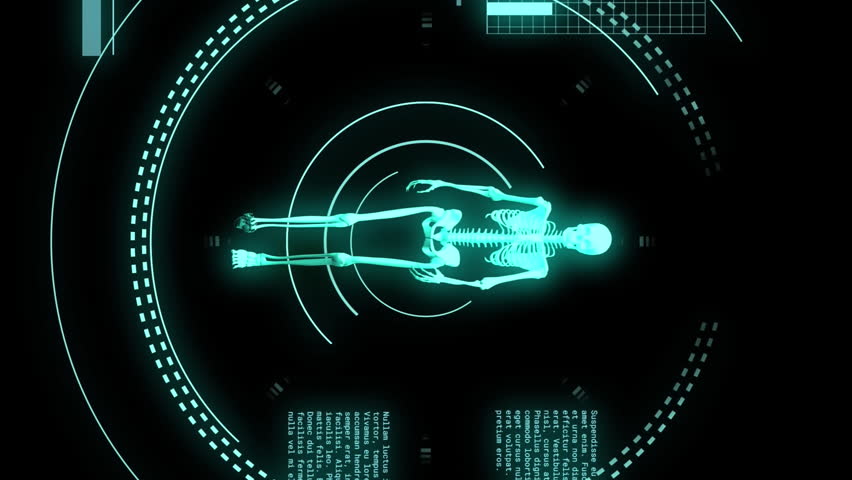 Animation of data processing with scope scanning and human skeleton on black background. Global technology, computing and digital interface concept digitally generated video. - Powered by Shutterstock - Get 15% off with code: PIKWIZARD15