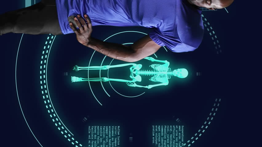 Animation of scope scanning and data processing over african american male american football player. Global sport and digital interface concept digitally generated video. - Powered by Shutterstock - Get 15% off with code: PIKWIZARD15