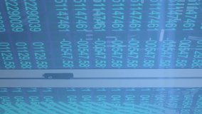 Animation of multiple white circles with social icons in them over a room made of screens showing lines of blue numbers, data processing. Digital composite video - Powered by Shutterstock - Get 15% off with code: PIKWIZARD15