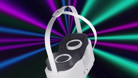 Animation of vr headset over qr code and neon lines data processing. Global video reality, computing, digital interface and data processing concept digitally generated video. - Powered by Shutterstock - Get 15% off with code: PIKWIZARD15