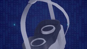 Animation of vr headset over binary coding data processing. Global video reality, computing, digital interface and data processing concept digitally generated video. - Powered by Shutterstock - Get 15% off with code: PIKWIZARD15