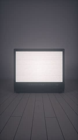 Old TV Displaying Green Noise Effect on Wooden Floor Background