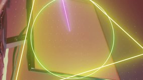 Animation of neon shapes over video game computer equipment. Global video game, digital interface, data processing and connections concept digitally generated video. - Powered by Shutterstock - Get 15% off with code: PIKWIZARD15