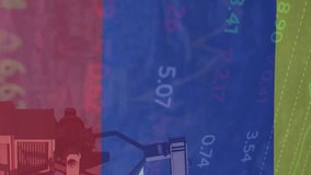 Animation of financial data processing over oil rig and flag of venezuela. Global finance, business, connections, computing and data processing concept digitally generated video. - Powered by Shutterstock - Get 15% off with code: PIKWIZARD15