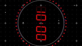 Animation of red digital timer changing with dots and circles on black background. Time, digital interface and data processing concept digitally generated video. - Powered by Shutterstock - Get 15% off with code: PIKWIZARD15