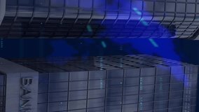 Animation of world map, financial data processing over bank buildings. Global finance, business, connections, computing and data processing concept digitally generated video. - Powered by Shutterstock - Get 15% off with code: PIKWIZARD15