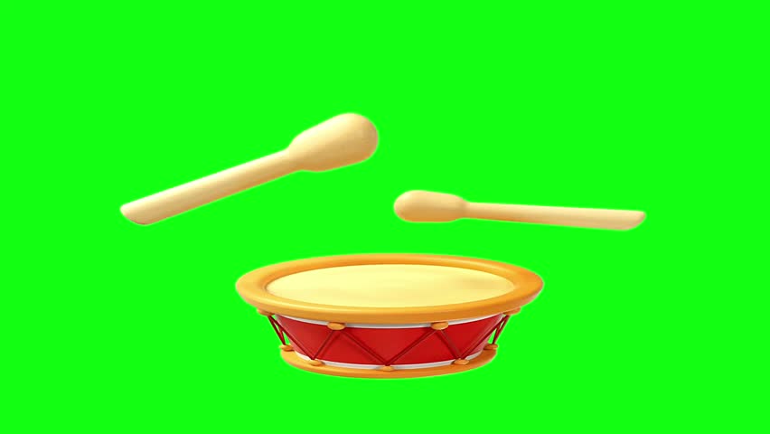 Drum 3d animation on green and black background.