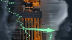 Animation of financial data processing with graph and arrows over cityscape. Global business, finances and digital interface concept digitally generated video. - Powered by Shutterstock - Get 15% off with code: PIKWIZARD15