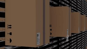 Animation of data processing on screens over cardboard boxes on conveyor belts. Global networks, digital interface, computing and data processing concept digitally generated video. - Powered by Shutterstock - Get 15% off with code: PIKWIZARD15