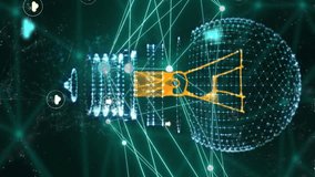 Animation of network of connections and light bulb over black background. Global connections, cloud computing, digital interface and data processing concept digitally generated video. - Powered by Shutterstock - Get 15% off with code: PIKWIZARD15