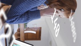 Animation of numbers processing over women using laptop on video call in background. Digital interface global connection and communication concept digitally generated video. - Powered by Shutterstock - Get 15% off with code: PIKWIZARD15