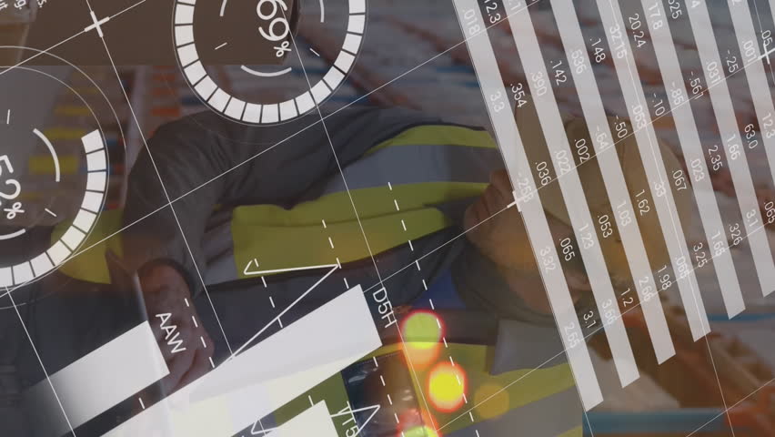 Animation of graphs and financial data over caucasian male warehouse worker. business, finance, economy and parcel concept digitally generated video. - Powered by Shutterstock - Get 15% off with code: PIKWIZARD15