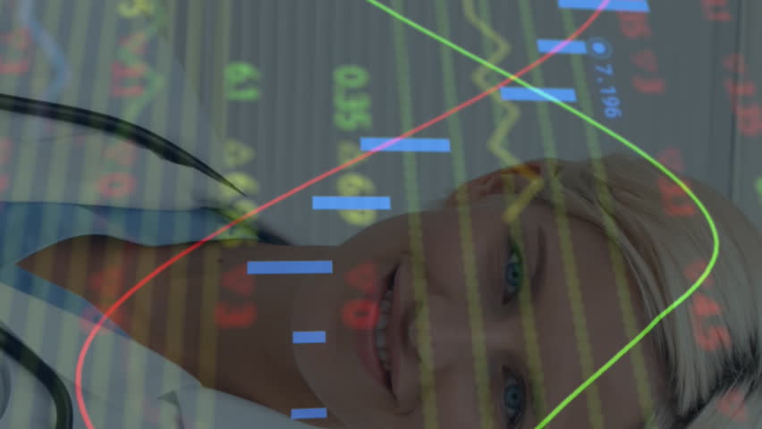 Animation of financial data processing over caucasian female doctor. global medicine, healthcare services and data processing concept digitally generated video. - Powered by Shutterstock - Get 15% off with code: PIKWIZARD15