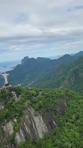 Aerial view of Rio de Janeiro from a helicopter with Christ the Redeemer.