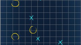 Animation of blue and yellow symbols and arrows on grid pattern against black background. Digitally generated, hologram, illustration, three dimensional, game plan, strategy and competition concept. - Powered by Shutterstock - Get 15% off with code: PIKWIZARD15