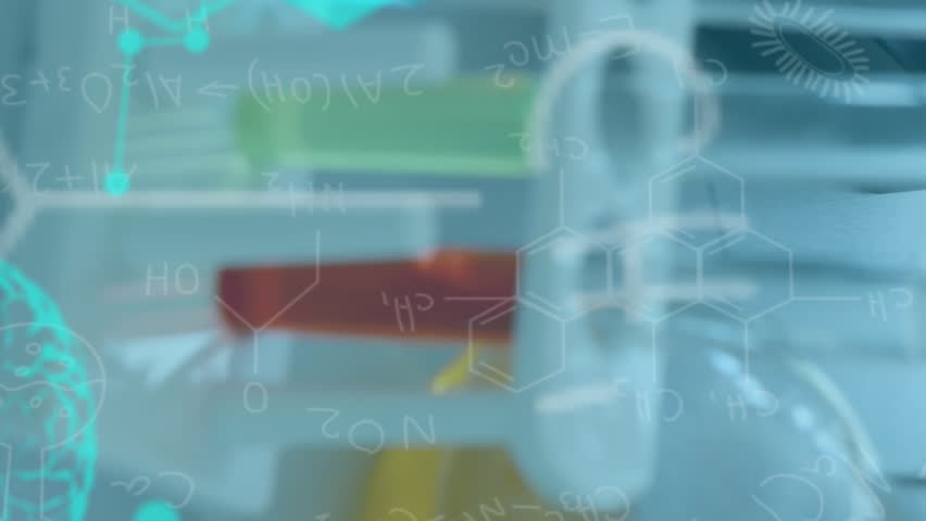 Animation of formulas and data processing over caucasian female lab worker using microscope. medicine, health and technology concept digitally generated video. - Powered by Shutterstock - Get 15% off with code: PIKWIZARD15