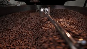 Artisan coffee roasting process featuring rotating beans in industrial roaster. - Powered by Shutterstock - Get 15% off with code: PIKWIZARD15