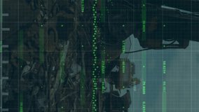 Animation of statistical data processing over grid network against crane operating at junkyard. Global business and recycling concept - Powered by Shutterstock - Get 15% off with code: PIKWIZARD15