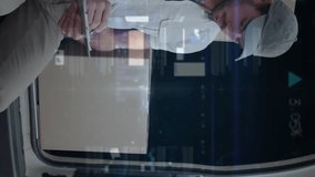 Animation of world map over delivery man next to a car. Global business, finances, connections, technology, data processing and digital interface concept digitally generated video. - Powered by Shutterstock - Get 15% off with code: PIKWIZARD15