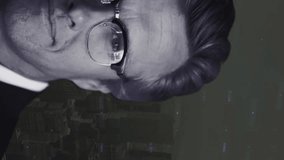 Animation of portrait of businessman with multiple graphs and world map over cityscape. Digital composite, multiple exposure, database, entrepreneur, confident, global business, building, technology. - Powered by Shutterstock - Get 15% off with code: PIKWIZARD15