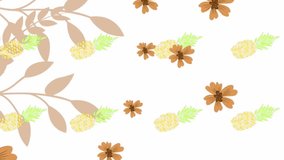 Animation of flower icons over pineapple icons and leaves. Global ecology, nature and digital interface concept digitally generated video. - Powered by Shutterstock - Get 15% off with code: PIKWIZARD15