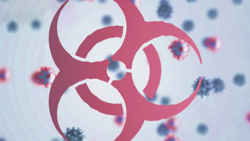 Animation of biohazard sign over cityscape and coronavirus cells floating. global covid 19 pandemic concept digitally generated video. - Powered by Shutterstock - Get 15% off with code: PIKWIZARD15