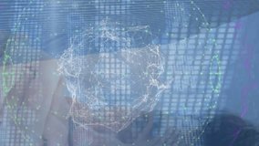 Animation of globe of connections and texts over diverse doctor and patient. Global medicine, healthcare and digital interface concept digitally generated video. - Powered by Shutterstock - Get 15% off with code: PIKWIZARD15