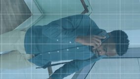 Animation of financial data processing over african american businessman using smartphone. Global business, finances and digital interface concept digitally generated video. - Powered by Shutterstock - Get 15% off with code: PIKWIZARD15
