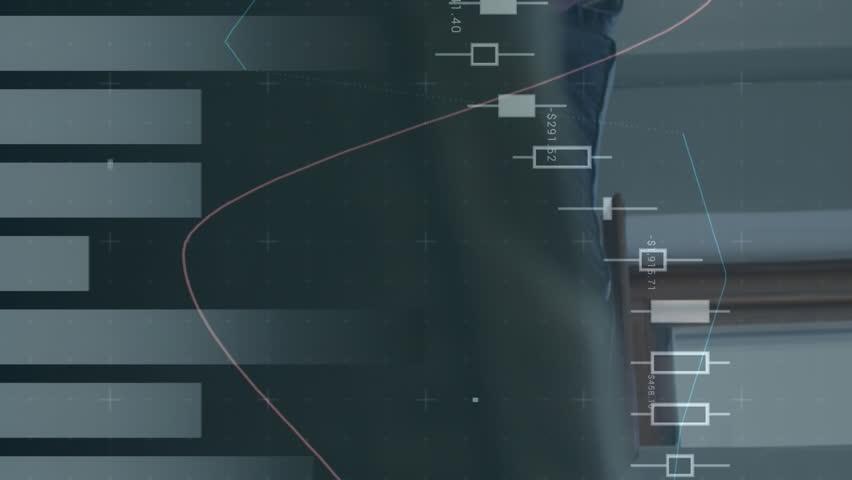 Animation of statistical data processing over caucasian woman using laptop at home. Business data technology concept - Powered by Shutterstock - Get 15% off with code: PIKWIZARD15