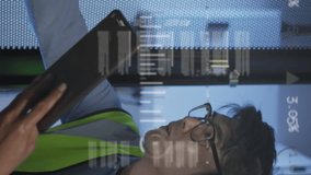 Animation of data processing over diverse male and female engineer working together at server room. Computer interface and business data storage technology concept - Powered by Shutterstock - Get 15% off with code: PIKWIZARD15