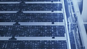 Animation of data processing and digital information flowing through network of computer servers in a server room with white light trails flashing on surface. Global data processing connections and - Powered by Shutterstock - Get 15% off with code: PIKWIZARD15