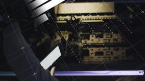 Animation of infographic interface, african american engineer checking data server system. Digital composite, multiple exposure, report, business, global, data center, networking and technology. - Powered by Shutterstock - Get 15% off with code: PIKWIZARD15