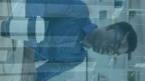 Animation of multiple graphs, changing numbers, thoughtful african american man looking at desktop. Digital composite, multiple exposure, report, business, growth and technology concept. - Powered by Shutterstock - Get 15% off with code: PIKWIZARD15