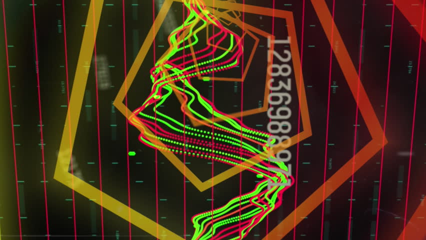 Animation of hexagonal neon tunnel in seamless pattern against changing numbers and data processing. Computer interface and business technology concept - Powered by Shutterstock - Get 15% off with code: PIKWIZARD15