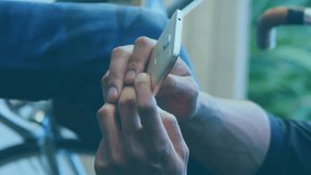 Animation of scope scanning and data processing over man using smartphone. digital interface, global technology, connection and communication concept digitally generated video. - Powered by Shutterstock - Get 15% off with code: PIKWIZARD15