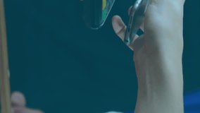 Animation of globe, scope scanning and data processing over woman paying with smartphone. digital interface, global technology, connection and communication concept digitally generated video. - Powered by Shutterstock - Get 15% off with code: PIKWIZARD15