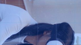 Light trails over neon scope scanner against woman gesturing while wearing vr headset at office. computer interface and technology concept - Powered by Shutterstock - Get 15% off with code: PIKWIZARD15