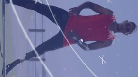 Animation of scope and processing data over male athlete with running blade exercising outdoors. sport, achievement and communication technology concept, digitally generated video. - Powered by Shutterstock - Get 15% off with code: PIKWIZARD15