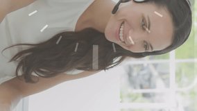 Animation of clock over caucasian businesswoman using phone headset. global business and digital interface concept digitally generated video. - Powered by Shutterstock - Get 15% off with code: PIKWIZARD15