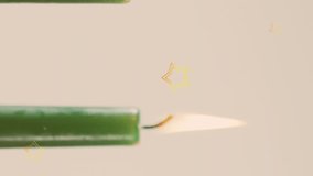 Animation of golden stars falling over kwanzaa candles on grey background. Kwanzaa festivity, celebration and tradition concept digitally generated video. - Powered by Shutterstock - Get 15% off with code: PIKWIZARD15