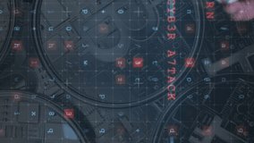 A focused view of a left hand dragging a mouse, with large bitcoins and phrases indicating a cyber crime attack, as foreground. - Powered by Shutterstock - Get 15% off with code: PIKWIZARD15