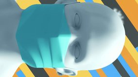 Digital animation of Human head model wearing face mask and Covid-19 cells moving over Coronavirus concept texts against abstract orange background. Coronavirus Covid-19 pandemic concept - Powered by Shutterstock - Get 15% off with code: PIKWIZARD15