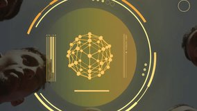 Animation of data processing over diverse male football players teaming up. Global sports, science, computing, digital interface and data processing concept digitally generated video. - Powered by Shutterstock - Get 15% off with code: PIKWIZARD15