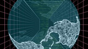 Animation of network of connections, binary coding and data processing over globe. Global connections, digital interface, data processing and cloud computing concept digitally generated video. - Powered by Shutterstock - Get 15% off with code: PIKWIZARD15