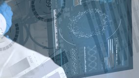 Digital composite of a female scientist monitoring a screen with graphs and statistics running in the foreground - Powered by Shutterstock - Get 15% off with code: PIKWIZARD15