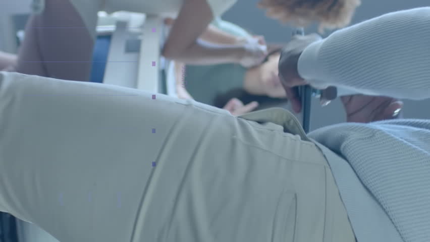 Data processing on interface over happy diverse colleagues talking at casual office meeting. Casual business, data, digital interface, teamwork, office and communication digitally generated video. - Powered by Shutterstock - Get 15% off with code: PIKWIZARD15