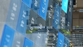 Animation of financial data processing over warehouse. Global shipping, business, finances, computing and data processing concept digitally generated video. - Powered by Shutterstock - Get 15% off with code: PIKWIZARD15